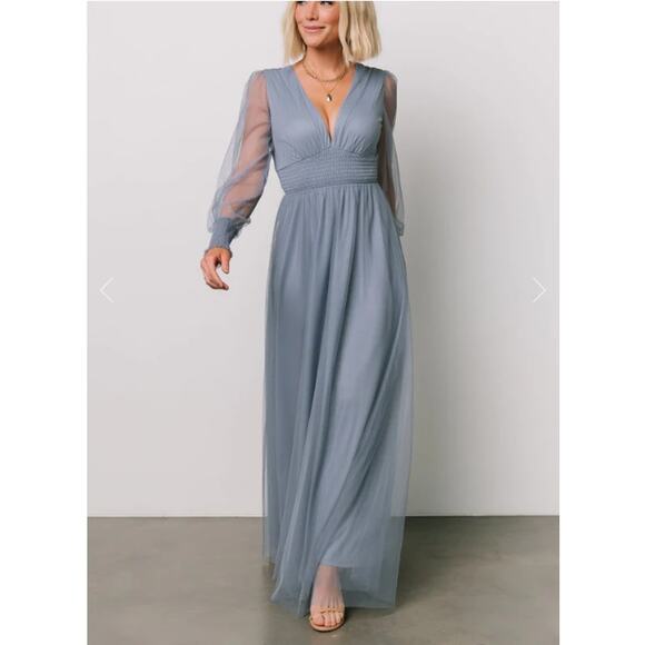 Baltic Born Layla Tulle Maxi Dress Whisper Blue Long Sleeve Plus Size 2XL New - Picture 1 of 15